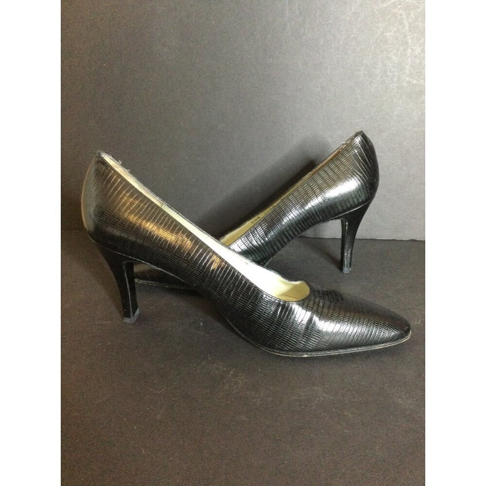 Charles Jourdan Women's Textured Leather Heels Pumps Almond Toe Black Size 9.5